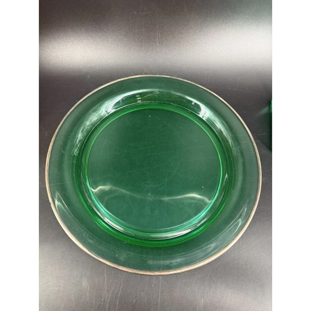 Vintage Green Depression Uranium Glass 4 Piece Large Silver Divided Dish Glow